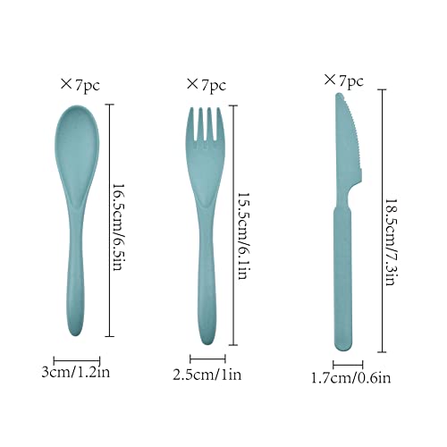 Forks Spoons Knife Set, 21 Pieces Wheat Straw Cutlery Set, Reusable Utensil Set for 7, Unbreakable and Lightweight Utensils for Party, Travel, Work, Lunch, Picnic, Camping or Daily Use (Green) - color: Green