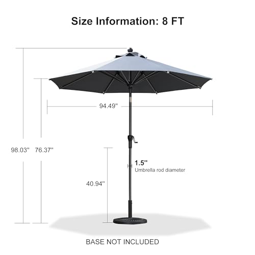 PURPLE LEAF 8' Round Patio Umbrella Outdoor Table Umbrella Aluminum Frame Market Umbrella Sun Umbrella with 8 Sturdy Ribs & Tilt for Garden Deck Lawn & Pool Gray - color: Gray, size: 8 ft