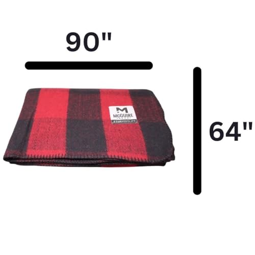 M MCGUIRE GEAR Warm Wool Bunkhouse Plaid Blanket for Camping, Home, Survival, or First-Aid, 64" x 90" (Red/Black) - color: Red/Black