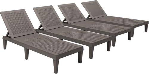 Devoko Outdoor Chaise Lounge Chair Set of 4 for Outside Pool Patio, Adjustable Waterproof Easy Assembly Chaise Lounge Outdoor (Deep Brown, Set of 4) - color: Deep Brown, size: Rattan-like 4 Pack