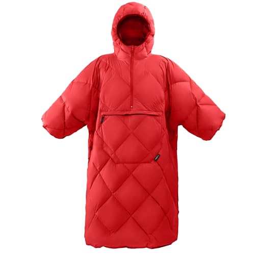 ATEPA Wearable Sleeping Bag, Recycled Water-Resistant Camping Blanket Poncho, Ultralight Packable Stadium Blanket for Outdoor - color: Red