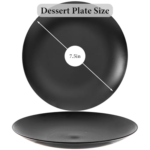 EI enjonirinjonir 80pcs Black Dessert Plates 7.5inch,Disposable Matte Plastic Plate Frosted Small Black Dessert/Cake/Appetizer Plastic Plates Disposable Heavy Duty for Party or Wedding Serve 80 Guest - color: Black Frosted Plastic Dessert Plates