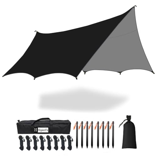 16x16 ft Large Camping Tarp Waterproof Hammock Rain Fly Camping Awning Sun Shelter (Without Pole) (Black) - color: Black