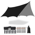 16x16 ft Large Camping Tarp Waterproof Hammock Rain Fly Camping Awning Sun Shelter (Without Pole) (Black) - color: Black