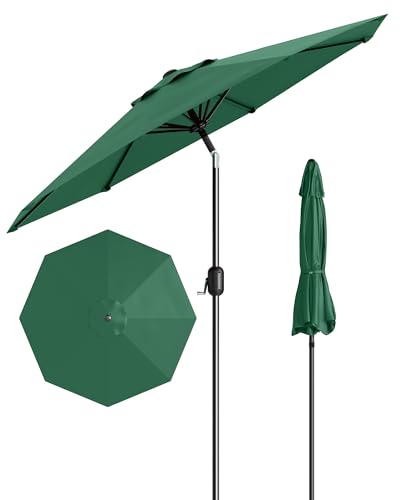GarveeLife Outdoor Patio Umbrella, Table Market Umbrella with Push Button Tilt and Crank, 8 Sturdy Ribs UV Protection Waterproof for Garden, Deck, Backyard, Pool - color: Dark Green, size: 7.5FT