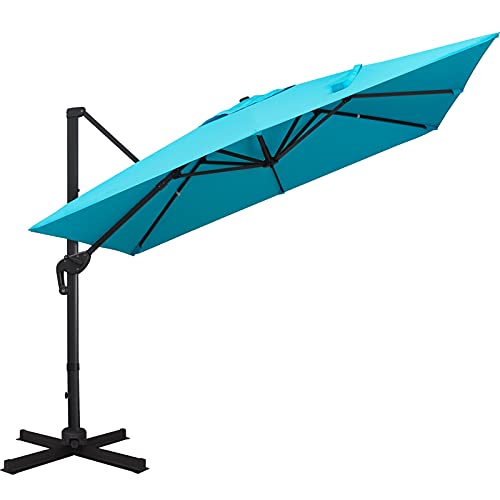 Sunnyglade 10x10Ft Cantilever Patio Umbrella Square Deluxe Offset Umbrella 360°Rotation & Integrated Tilting System Heavy Duty Patio Hanging Umbrella for Market Garden Deck Pool Backyard Patio (Blue) - color: Blue, size: 10 x 10 ft