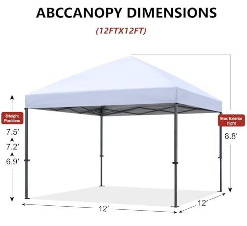 ABCCANOPY 12x12 Pop Up Canopy Tent, Easy Setup Instant Shelter with Wheeled Bag, Heavy Duty Outdoor Canopy for Beach, Market, Backyard, UV Protection, Outdoor Weather Protection (Khaki, 12x12) - color: Khaki, size: 12x12