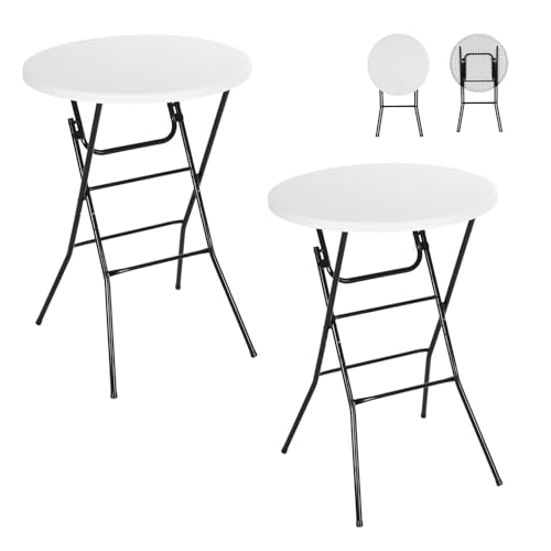 Nice C Plastic High Top Round Table, Portable Cocktail Bar Table, 31.5" Folding Counter Height Tables, Waterproof Outdoor/Indoor Tables for Parties, Weddings, Camping, Backyard (White, 2 Pack) - size: White 2 Pack