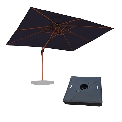 PURPLE LEAF 9' X 12' Double Top Deluxe Wood Pattern Rectangle Patio Umbrella with Base Offset Hanging Umbrella Outdoor Market Umbrella Garden Umbrella, Navy Blue - color: Navy Blue, size: 9'X12', style: Base Included