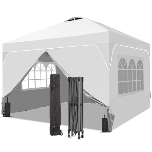 GDY 12x12FT Pop Up Canopy Tent with One Push Setup, Easy to Install with 4-Sidewalls for Events, Parties, Camping, Outdoor Gazebo with 4-Sandbags and Wheel Bag, White. - color: White, size: 12x12 Half-corner