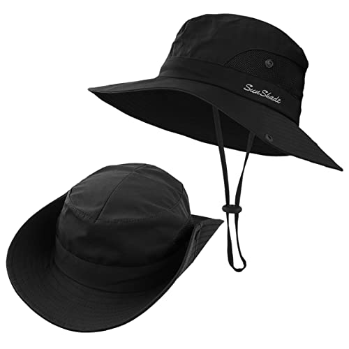 3 Pieces Womens Ponytail Wide Brim Sun Hat Packable UV Protection Beach Cap for Fishing & Hiking - color: Black＆gray＆pure Beige