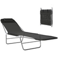 Outsunny Folding Chaise Lounge Pool Chairs, Outdoor Sun Tanning Chairs with Pillow, Reclining Back, Steel Frame & Breathable Mesh for Beach, Yard, Patio, Black - color: Black