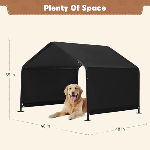 Dog Shade Shelter Outdoor 4'x4'x3' Tent for Large Medium Dogs, Outside Sun Rain Canopy Pet House for Cats Pigs Livestock with Waterproof Roof Ground Nails,Black - color: Black