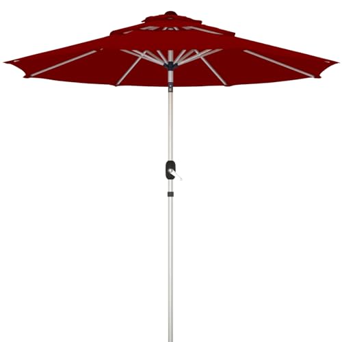 9FT 3-Tier Aluminum Outdoor Patio Umbrella, Fade-Resistant Market Umbrella with Push Button Tilt Function, 8 Sturdy All-Aluminum Ribs for Gardens, Patios, Backyards & Pools - color: Burgundy, size: 9FT-3Tier (Aluminum Umbrella)