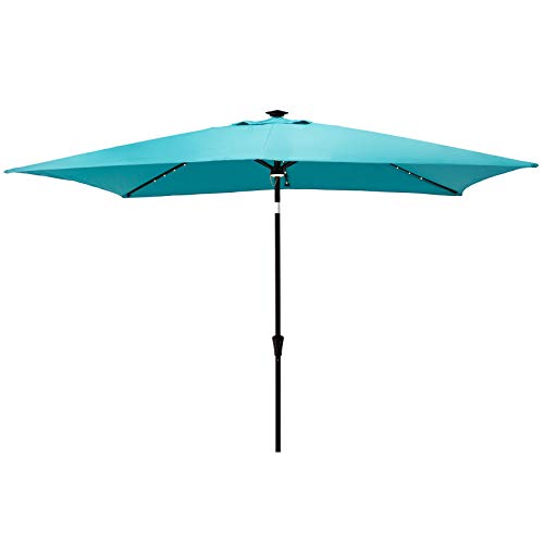 C-Hopetree Rectangular Outdoor Patio Market Umbrella with Solar LED Lights 6.5 x 10 ft - color: Aqua Blue