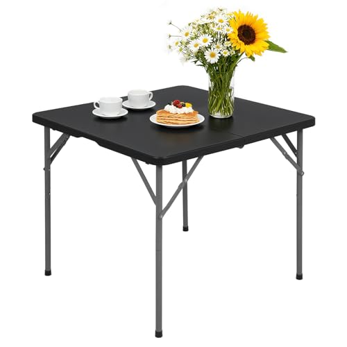 PayLessHere 34" Square Plastic Folding Card Table, Portable Outdoor Dining Table with Collapsible Legs and Carrying Handle,Plastic Tables for Camping,Picnic, Office, Party, Black - color: Black, size: 34"