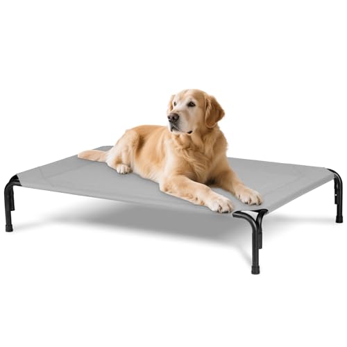 Elevated Dog Bed for Outdoor, XL Raised Dog Cot with Washable Mesh, Cooling Pet Cot Chew Proof for Outside Camping, 47 inch Grey - color: Grey, size: 47"L x 29"W x 8"Th