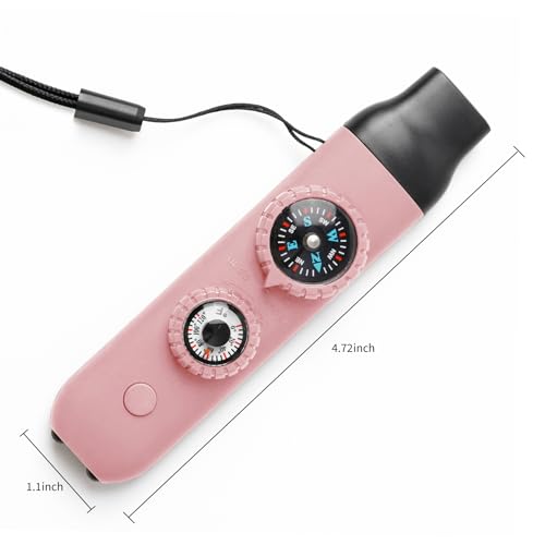 Multifunctional Survival Emergency Whistle for Kids with Compass Hiking Survival, Thermometer & Neck Lanyard | Emergency Safety Gear for Hiking, Camping, Kayaking, Boating, Climbing - color: pink2pcs
