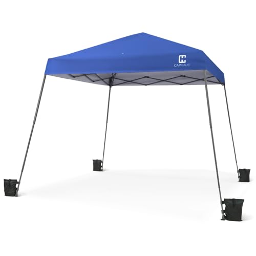 Fencer Wire 8x8ft Top Slant-Leg Pop Up Canopy Tent, Heavy-Duty Commercial Grade with 10x10 Base, Patented One-Push Central Locking, Portable & Instant Folding Shelter with Carry Bag, Blue - color: Blue, style: 8x8