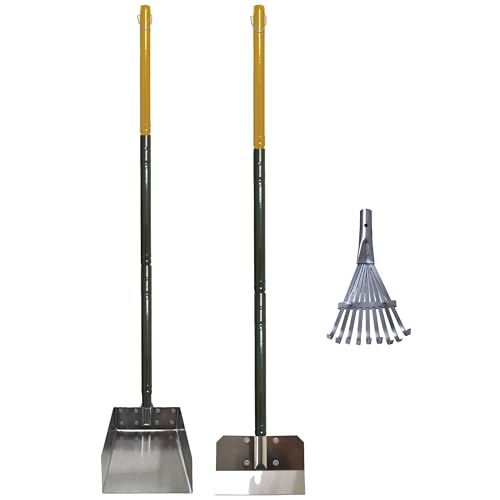 Four Paws Stainless Steel Long-Handled Dog Pooper Scooper Rake, Spade, & Pan 3 Piece Set, Pet Waste Pickup Tool, 38" x 10" - size: Large, 9.5" x 10" x 38", style: Rake, Spade & Pan