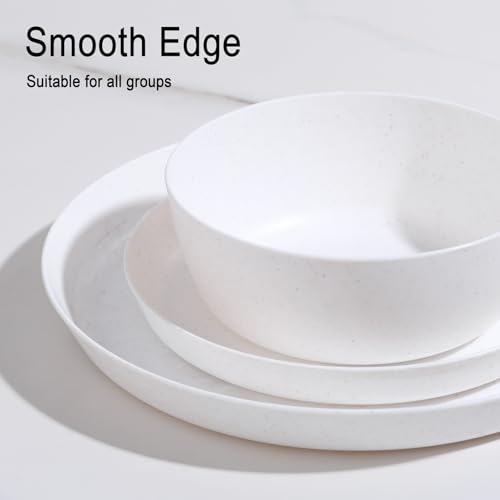 EI 12pcs White Wheat Straw Plates,Wheat Straw Dinnerware Set,Plates and Bowls Sets,Unbreakable Plastic Plate,Plastic Plates Reusable,Dinner Plates Set of 4,Plastic Dishes Set - color: White Wheat Straw Plates and Bowls