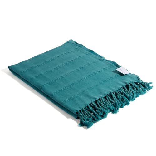 InfuseZen Stonewashed Turkish Bath & Beach Towel –100% Organic Turkish Cotton - Soft, Lightweight, Absorbent - Quick Dry, Sand Free - Swim, Pool, Shower, Travel - Peshtemal, Hammam Spa Towel - Teal - color: Teal