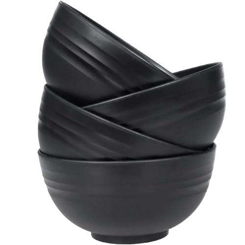 Unbreakable Wheat Straw Cereal Bowls Set of 4, 24 OZ Microwave and Dishwasher Safe Lightweight Soup and Salad Bowl Sets, Reusable Dessert Bowls for Rice, Pasta, Snack, Fruit, BPA Free (Black) - color: Black