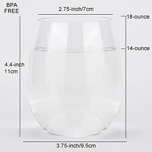 KOXIN-KARLU Classic 18-ounce Acrylic Stemless Wine Glasses, Unbreakable Mixed Drinkware Plastic Tumbler, set of 6 Clear - color: Clear