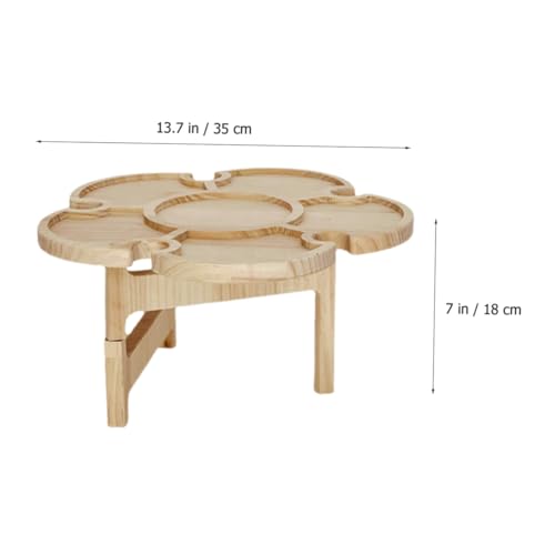 Portable Folding Beach Table for Outdoor Picnic and Camping, Wood Wine Desk with Wine Holder Tray, 35cm Diameter Portable Beverage Table for Patio and Lawn Use