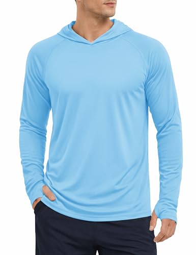 KEFITEVD Men's Sun Protection UPF 50+ Hoodie Shirts Long Sleeve Swimming Fishing Shirt SPF UV Quick Dry Rash Guards - color: Blue, size: Small