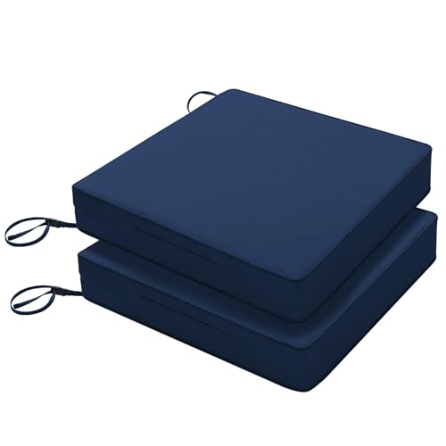 Favoyard Patio Chair Cushions 24 x 24 x 4 Inch Waterproof Outdoor Seat Cushions for Patio Furniture 3-Year Color Fastness Garden Sofa Couch Pads with Handle & Adjustable Straps Set of 2, Blue - color: Blue, size: 24 X 24 X 4 in