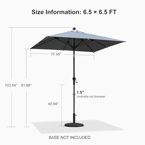 PURPLE LEAF 6.5' x 6.5' Square Patio Umbrella Outdoor Table Umbrella Aluminum Frame Market Umbrella Sun Umbrella with 8 Sturdy Ribs & Tilt for Garden Deck Lawn & Pool Light Gray - color: Light Gray, size: 6.5' x 6.5'