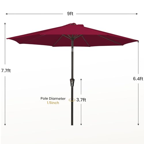 MEWAY 9ft Patio Umbrella Outdoor Table Umbrellas with Push Button Tilt and Crank, Market Umbrella 8 Sturdy Ribs for Deck, Garden, Pool and Backyard, Dark Red - color: Dark Red, size: 9ft