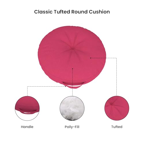 Covers & All Sunbrella Round Seat Cushion with Handle, Plush Outdoor Pillows and Chair Cushions for Home or Patio (24 x 5 Inch, Canvas Hot Pink) - color: Canvas Hot Pink, size: 24 x 5, style: Handle