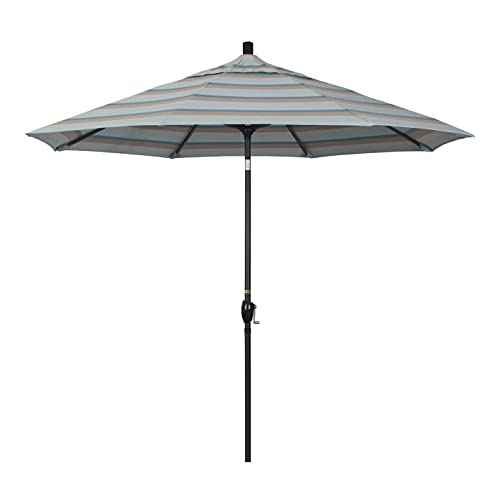 California Umbrella 9' Rd Pacific Trail Series Aluminum Patio Umbrella, Crank Lift, Push Button Tilt, Black Finish, Sunbrella Gateway Mist Fabric - color: Gateway Mist