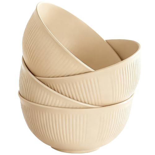 Wheat Straw Bowls Set, 26 oz Unbreakable Soup Bowls, Lightweight Anti-Scald Cereal Bowls, Microwave & Dishwasher Safe for Ramen, Salad, Oatmeal & Rice - color: Beige