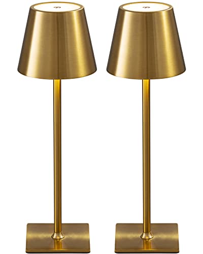 KDG 2 Pack Cordless Table Lamp,Portable LED Desk Lamp, 4000mAh Battery Operated, 3 Color Stepless Dimming Up, for Restaurant/Bedroom/Bars/Outdoor Party/Camping/Coffee Shop Night Light(Gold) - color: Electroplated Gold-2