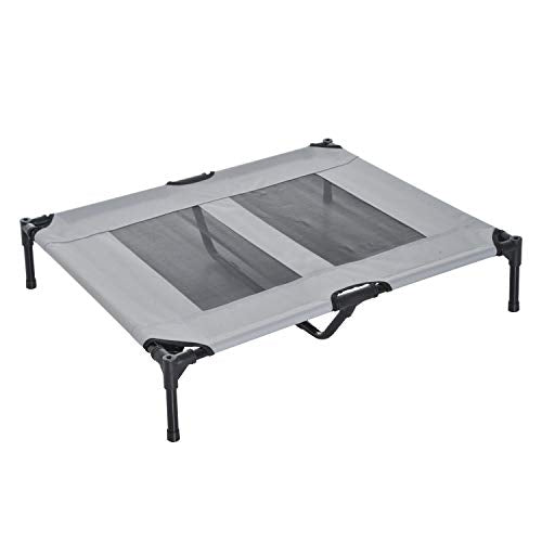 PawHut Elevated Portable Dog Cot Cooling Pet Bed with UV Protection Canopy Shade, 36 inch - color: Gray, size: 36 inch