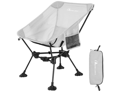 MOON LENCE Portable Camping Chair，Lightweight Backpacking Hiking Chairs,Compact,Foldable,with Anti-Sinking Large Feet for Beach,330 lbs Capacity (Grey, Standard) - color: Grey-lite-terragrid-feet Pad, size: Standard