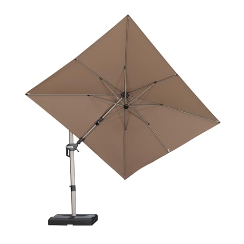 PURPLE LEAF 8' X 10' Left-right Tilting Patio Umbrella Outdoor Swivel Cantilever Umbrella Aluminum Offset Umbrella with Champagne Frame and 360-degree Rotation for Garden Deck Pool, Taupe - color: Taupe, size: 8' x 10'(Tilt)
