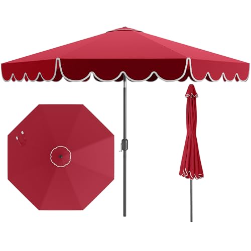 Tangkula 10 FT Patio Umbrella, 2-Tiers Scalloped Outdoor Table Market Umbrella with Tilt Adjustment, Crank, 8 Sturdy Ribs for Pool, Deck, Backyard (Red) - color: Red, size: 10Ft