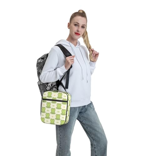 Cute Frog Insulated Lunch Bag Portable Reusable Zipper Lunch Box For Men Women Work Picnic Travel Camping - color: Black23