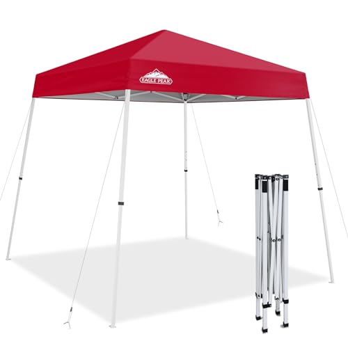 EAGLE PEAK 8x8 Slant Leg Pop-up Canopy Tent Easy One Person Setup Instant Outdoor Beach Canopy Folding Portable Sports Shelter 8x8 Base 6x6 Top (Red) - color: Red, size: 8x8