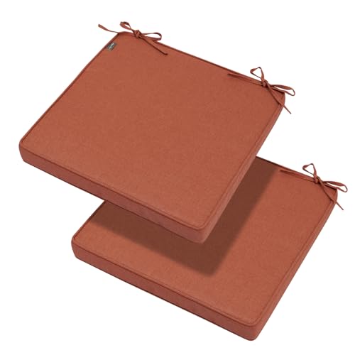 Magpie Fabrics Indoor Outdoor Waterproof Square Chair Cushion, 18" x 18" x 2.5", 2 Pack, Water Resistant Seat Cushions, for Patio Garden Office, Coral - color: Coral