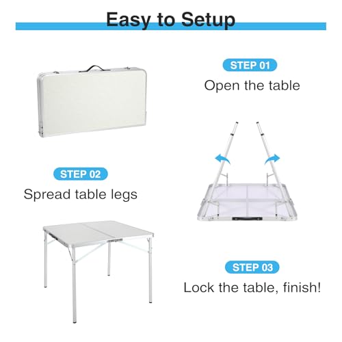 REDCAMP 32" Square Folding Camping Table with Adjustable Heights Legs, Lightweight Portable Aluminum Fold in Half Small Card Tables Bridge Tables for Outdoor Picnic, White - size: Square 2.6ft (32"x32")