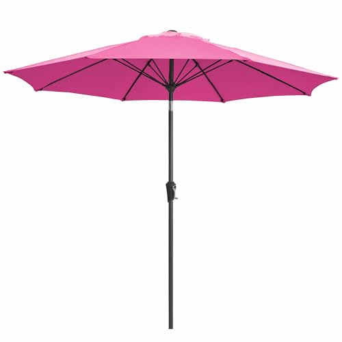 JEAREY 9FT Outdoor Patio Umbrella,Market Table Umbrella with 8 Fiberglass Ribs, Pool Umbrella with Tilt and Crank, UV Protection Lightweight & Wind-Resistant for Lawn, Garden, Deck and Backyard, Rose Pink - color: Rose Pink