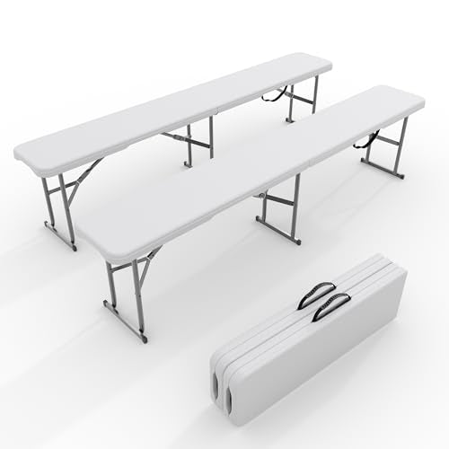 GarveeLife Portable Folding Bench 6 Foot 2 Pack, Plastic Foldable Bench HDPE BenchTop with Carrying Handle for Outdoor Picnic Camping Party Sports Activities - White - color: White, size: 2 Pack