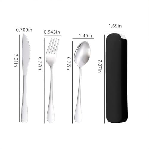 Portable Utensils Set,3-Piece Reusable Silverware,Travel Utensils with Case for Lunch Camping Picnic(Black) - color: Black