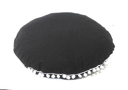 CRAFT KALA Meditation Floor Pillow Cover, Round Large Pillows Cover Seating for Adults, Bohemian Mandala Circle Cushions Cover for Outdoor Fireplace Yoga Living Room (Black, 32" Round) - color: Black, size: 32" x 32" (Pack of 1)