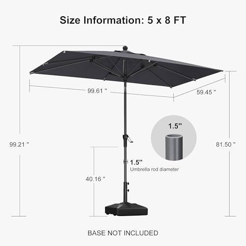 PURPLE LEAF 8' x 5' Rectangular Patio Umbrella Outdoor Table Umbrella Aluminum Frame Market Umbrella Sun Umbrella with 8 Sturdy Ribs & Tilt for Garden Deck Lawn & Pool Light Gray - color: Light Gray, size: 5' x 8'